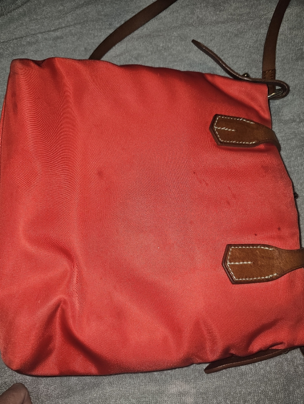 Dooney & Bourke Red Nylon Crossbody with Brown Leather Trim - Picture 6 of 8